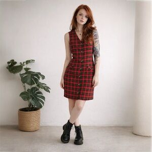 All That Jazz Vintage 90s Tartan Plaid Button Front Dress